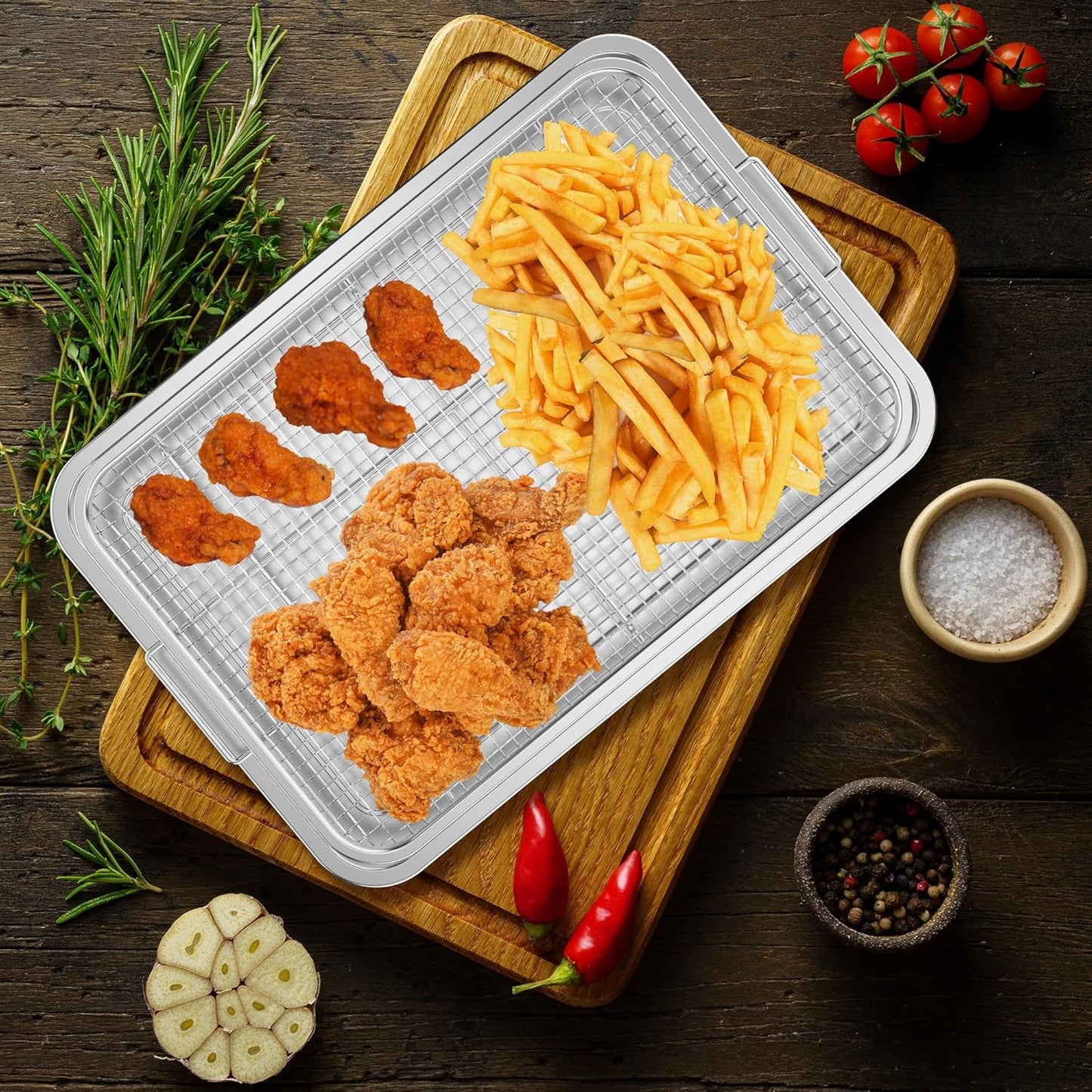 Air Fryer Basket for Oven, OPENICE 18.6" x 12.8" Air Fryer Basket and Tray Set, Extra Large Stainless Steel Air Fryer Pan Crisper Tray for Crisping Fried, Chicken, Bacon