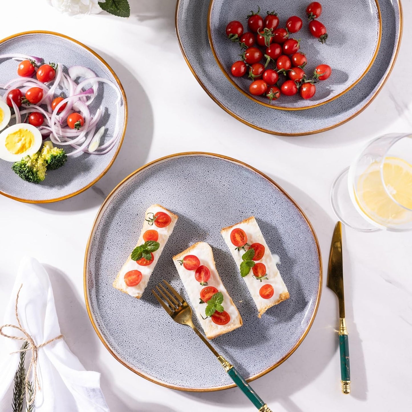 AmorArc Ceramic Dinner Plates Set of 4, 10.5 Inch Handmade Reactive Glaze Stoneware Plates, Large Rustic Shape Dinnerware Dish Set for Kitchen, Microwave & Dishwasher Safe, Scratch Resistant - Blue