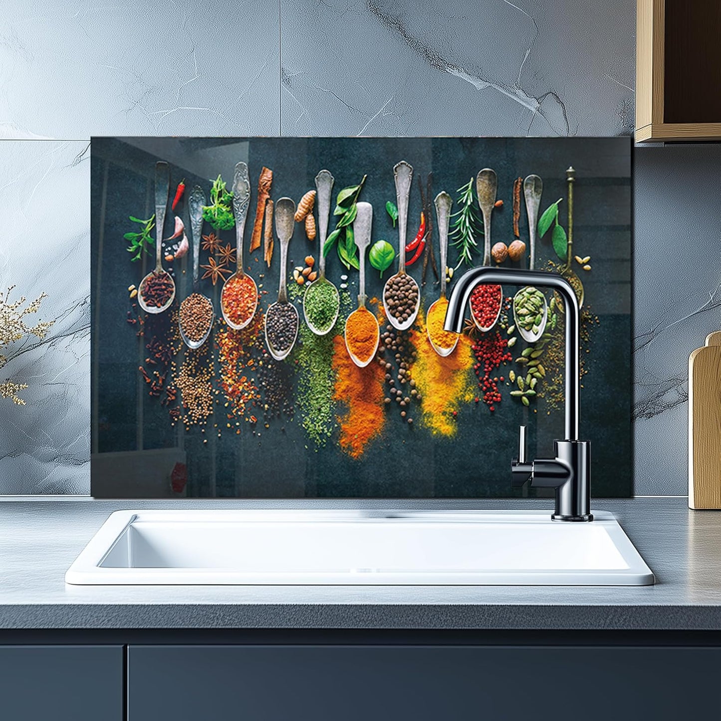 DAIFURONGE Spice Tempered Glass Backsplash For Kitchen Behind Stove,Stove Backsplash Top Cover,Easy to Clean Glass Splashback, Sink Cover Splash Guard,Home Kitchen Wall Decor (30"x24"(76.2x60.96cm))