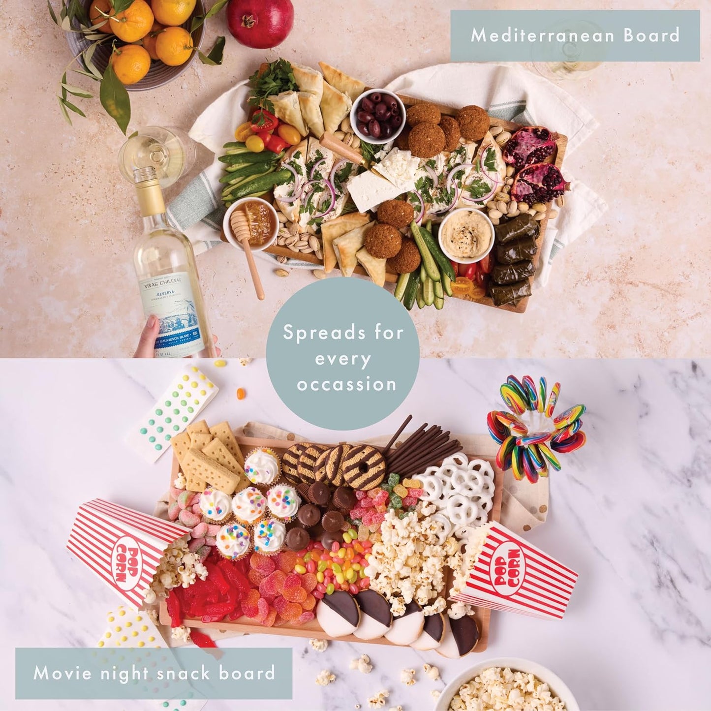 Charcuterie Board - Acacia Cheese Board with Grooves & Built-in Handles, Snack Tray for Vegetables, Fruits, Meat, Nuts - Decorative Wooden Serving Tray for Kitchen House Warming Gift