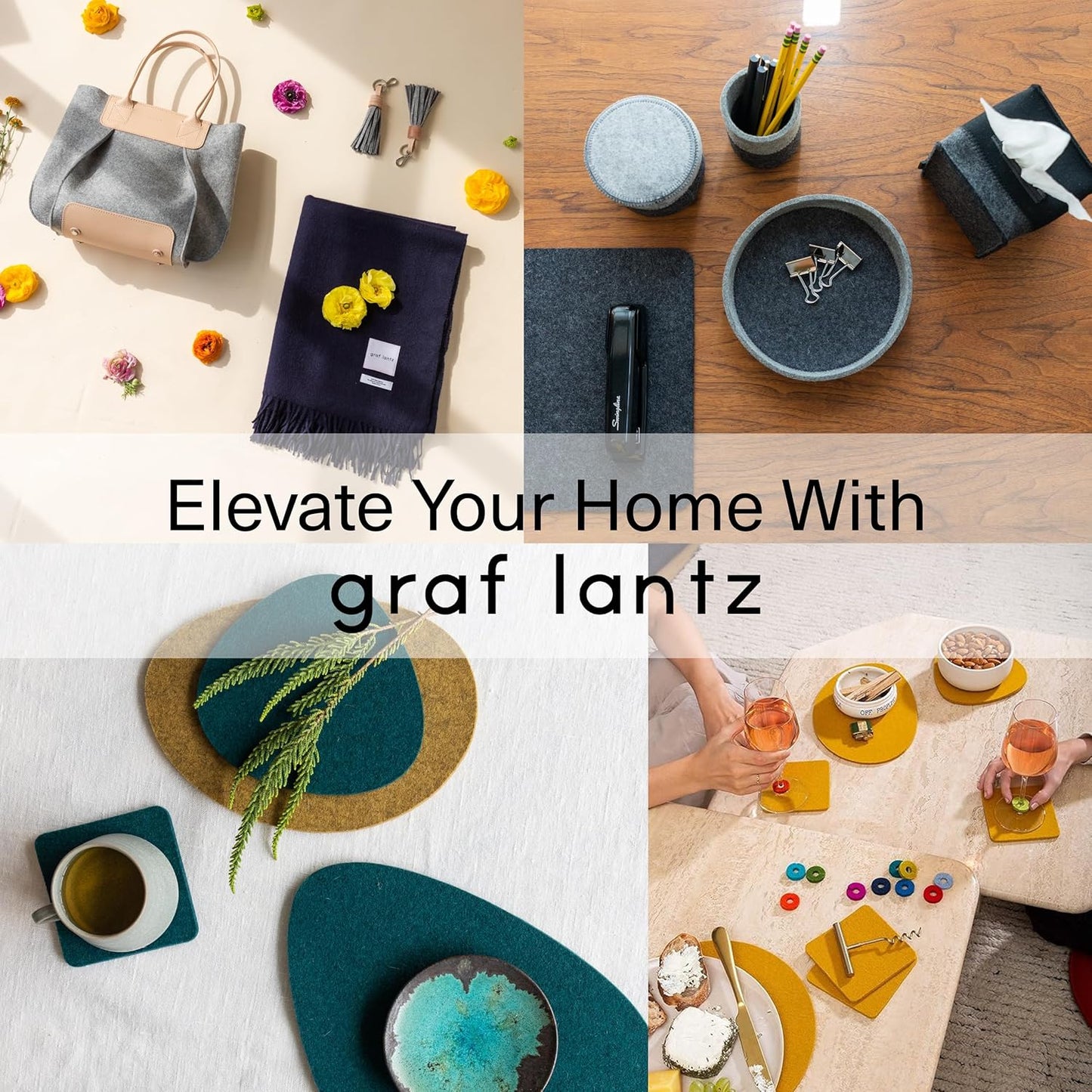 Graf Lantz - Bierfilzl Merino Wool Square Coasters Set of 4 - Electric (4"x4"x5mm) - Absorbs 30% of Weight, Natural German Wool - Heat Resistant, Sustainable, Reusable - Home Decor, Coffee Table Decor