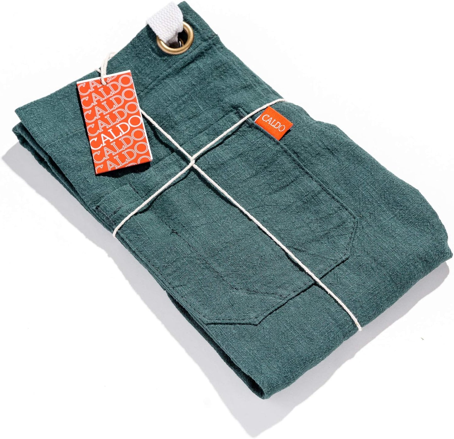Caldo Linen Kitchen Apron - Mens and Womens Linen Bib Apron - Adjustable with Pockets (Spruce)