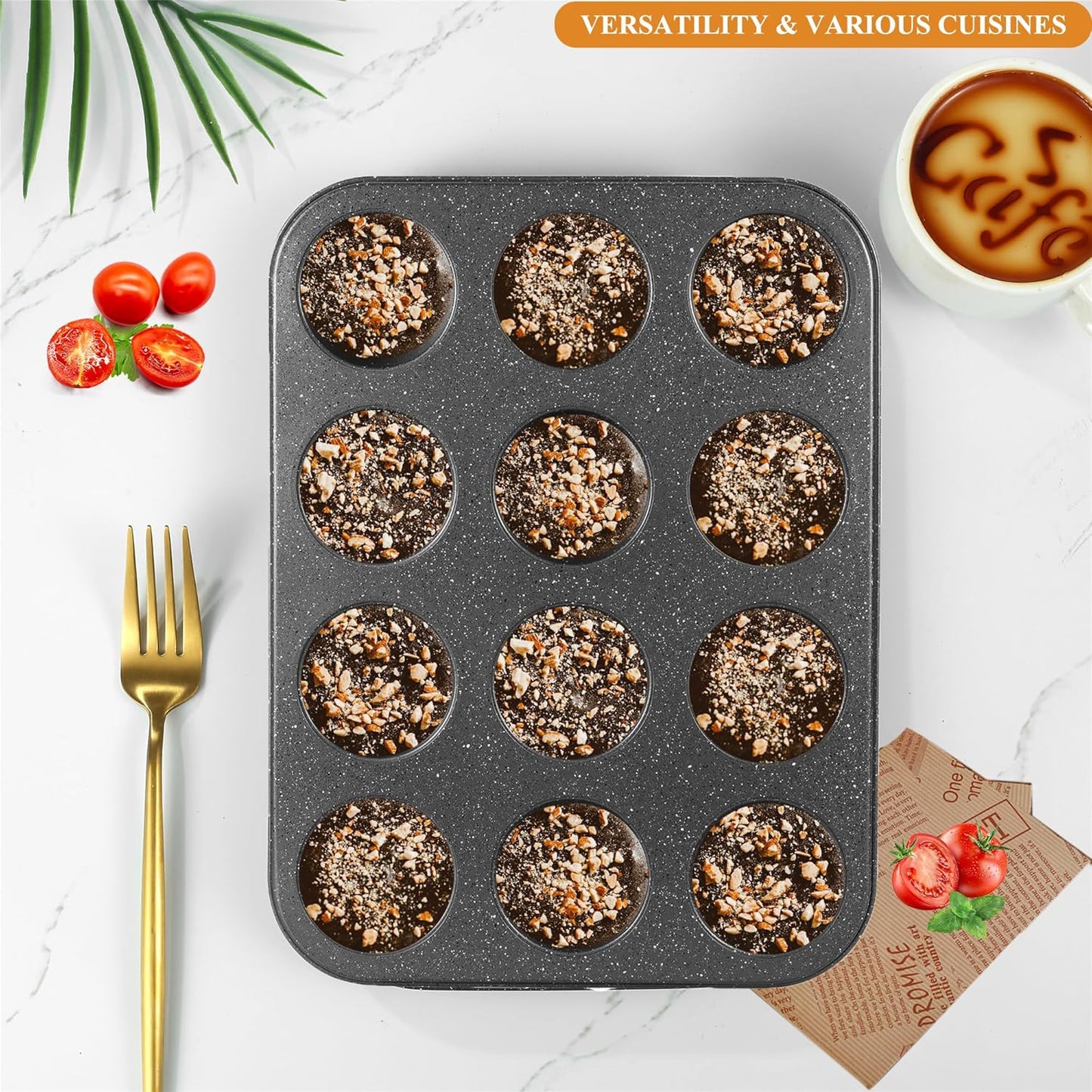 Muffin Cupcake Pan - Nonstick 12-Cup Tin for Baking Cheesecake, Toast Oven Supplies, Non-Stick Tray