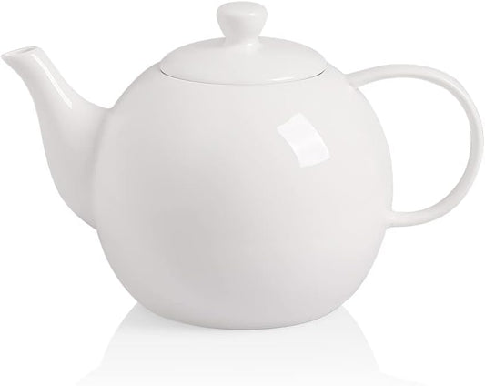Sweejar Porcelain Teapot with Removable Stainless Steel Infuser,Microwave & Dishwasher Safe Tea Pots for Loose Tea,Tea Infuser Pots for Chrismas Women Gift (40oz White)
