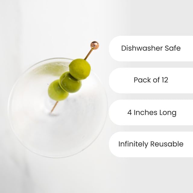 A Bar Above 12-Piece Stainless Steel Cocktail Picks, Short Reusable Garnish Sticks for Drinks, Appetizers, Old Fashioneds, Martinis, Bloody Marys, Shrimp Cocktail, and Entertaining at Home