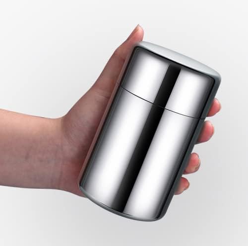 AUNMAS Tea Tin Canister, Stainless Steel Tea Coffee Sugar Storage Container with Airtight Double Lids for Loose Tea and Tea Bags, Kitchen Cup for Coffee Sugar Seasoning Storage (450ml)