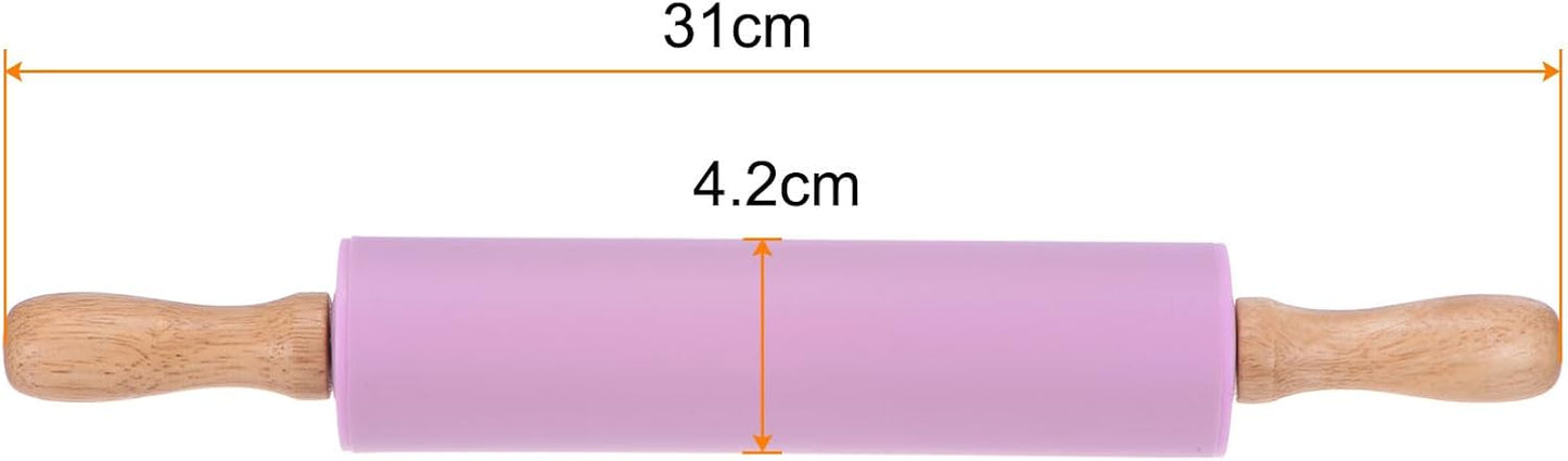 HARFINGTON Silicone Rolling Pins for Baking 12.2 Inch Non-Stick Silicone Surface Wooden Handle Rolling Pin Small Roller Playdough Rolling Pins for Fondant Kitchen Dough Pizza, Purple