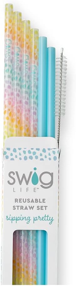 Swig Life Reusable Straws Wild Child + Aqua Tall Straw Set & Cleaning Brush, Each Straw is 10.25 inch Long (Fits Swig Life 20oz Tumblers, 22oz, and 32oz Tumblers)