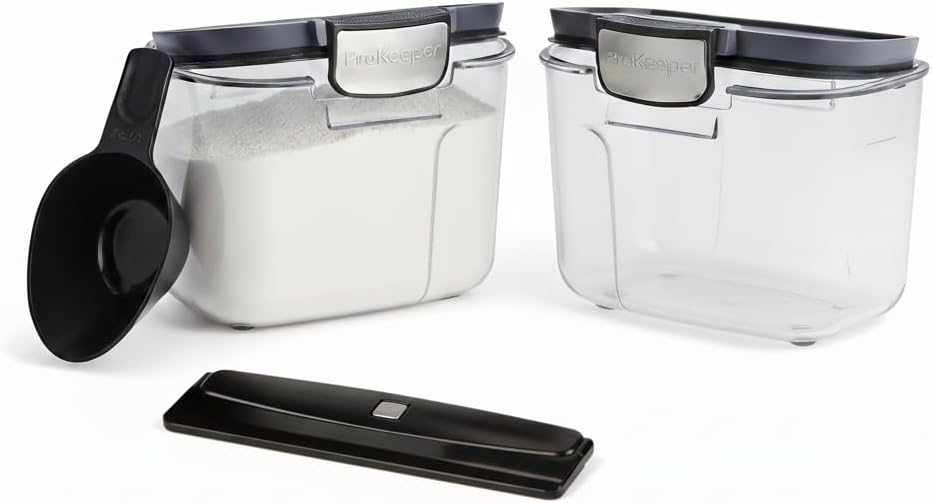 Progressive International ProKeeper+ Clear Plastic Airtight Food Baker's Kitchen Storage Organization Container Canister Set with Magnetic Accessories, 2- Piece Set (Specialty Flour 1.5-Quart)