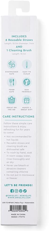 Swig Life Reusable Straws Melon Pop + Watermelon Tall Straw Set & Cleaning Brush, Each Straw is 10.25 inch Long (Fits Swig Life 20oz Tumblers, 22oz, and 32oz Tumblers)