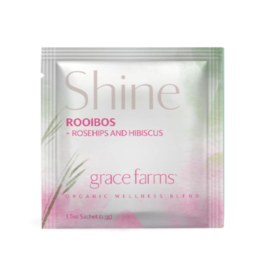 Shine Wellness Organic Tea Blend (100 Enveloped Pyramid Sachets w/String & Tag) | Rooibos, Rosehips, Hibiscus, Tulsi, Haritaki | Fairtrade and Kosher | Gives Back 100% of Profits