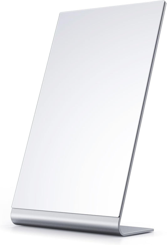 Frameless Makeup Mirror, 12" Length Aluminum Desk Mirror, Vanity Mirror for Counter, Bedroom, Bathroom, Dorm