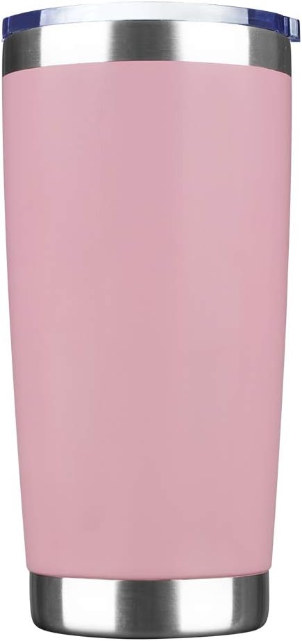 20oz Tumbler Bulk Stainless Steel Vacuum Insulated Tumblers with Lid Double Wall Travel Mug Durable Powder Coated Coffee Cup, Suitable for Ice Drinks and Hot Beverage (Pink 1pack)