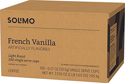 Amazon Brand - Solimo Light Roast Coffee Pods, French Vanilla Flavored, Compatible with Keurig 2.0 K-Cup Brewers, 100 Count