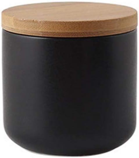 MilkyWay Food Storage Jar Strong Ceramic Storage Canisters with Airtight Seal Bamboo Lid Modern Design Seal Damp-Proof Kitchen Jar for Coffee, Tea, Spice and More (Black(S: 8.7oz/260ml))