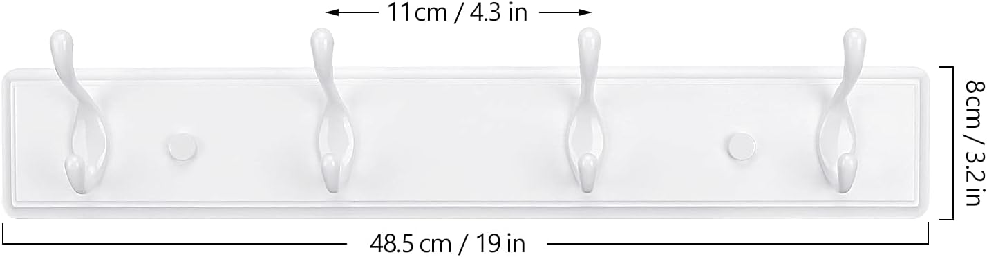 Wooden Coat Rack, Wall-Mounted Organizer for Closet, Entryway, Hallway, Foyer, Bedroom, Heavy Duty Double Hooks for Hanging Towels, Bags, Hats, Jackets, Key (White, 4 Hooks)
