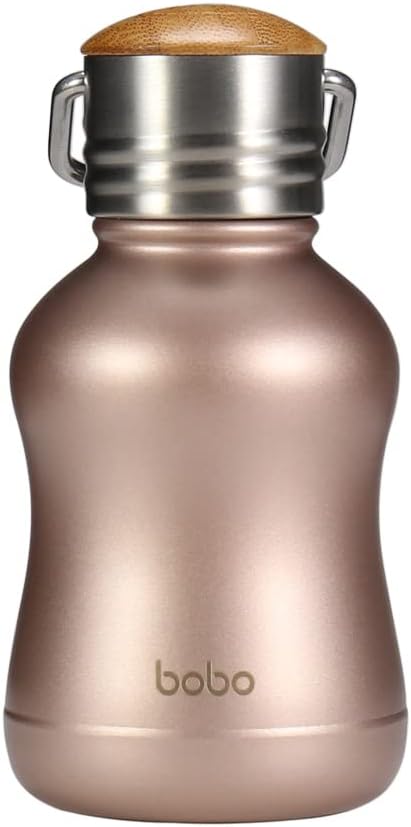 YOHKOH Mini Vacuum Insulated Water Bottle With Bamboo Lid - Stainless Steel Thermos Water Bottle for Women Girls Kids, Metal Sports Hot and Cold Water Bottle Leak-Proof BPA-Free (6.4oz,Gold)