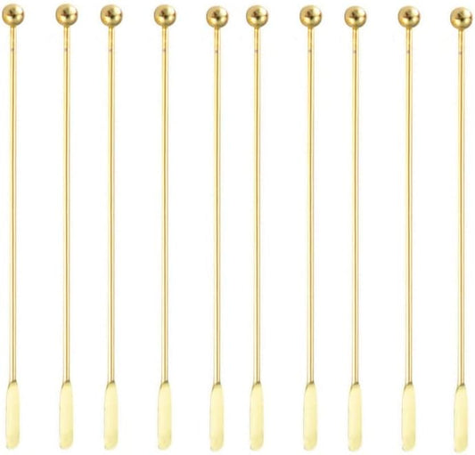 10 pcs Stainless Steel Coffee Beverage Stir Sticks Cocktail Stirrers Drink Swizzle Stick 7.4" Swizzle Stick Picks Tools Gold