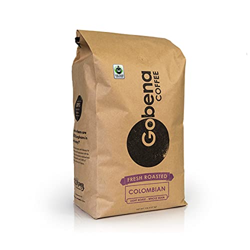5lb Fair Trade Organic Certified Colombian Whole Bean Light Roast, 100% Arabica Specialty Coffee, 80 ounces, 5 pounds, Bulk Coffee