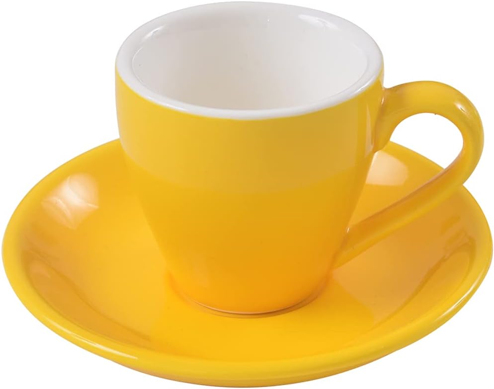Porcelain Espresso Cup with Saucer, Espresso shot Cup, 80ml/2.7Oz, Yellow