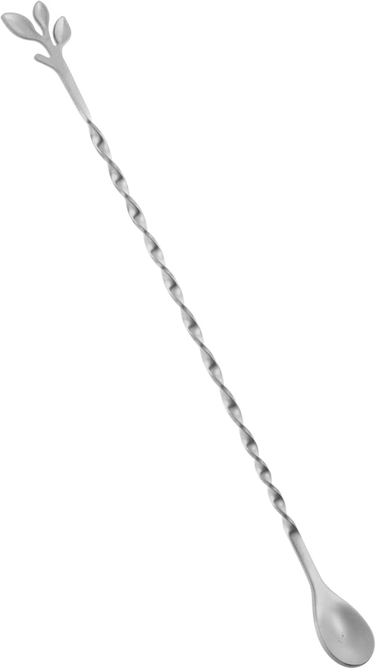 AnSaw Silver 10-Inch Stainless Steel Cocktail Spoon with Leaf Handle - Perfect for Mixing & Layering Drinks in Tall Cups, Bar & Shakers - Durable Long Handle Bar Stirrer,1-Pieces