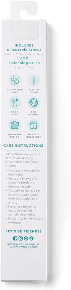 Swig Life Reusable Straws Bazaar + Teal Tall Straw Set & Cleaning Brush, Each Straw is 10.25 inch Long (Fits Swig Life 20oz Tumblers, 22oz, and 32oz Tumblers)