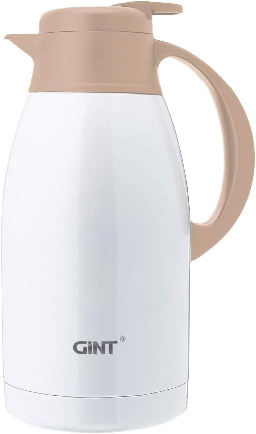 GiNT Stainless Steel Thermal Coffee Carafe, Double Walled Vacuum Thermal Carafe, Water and Beverage Dispenser,12 Hour Heat Retention，65 OZ /1.9 Liter White