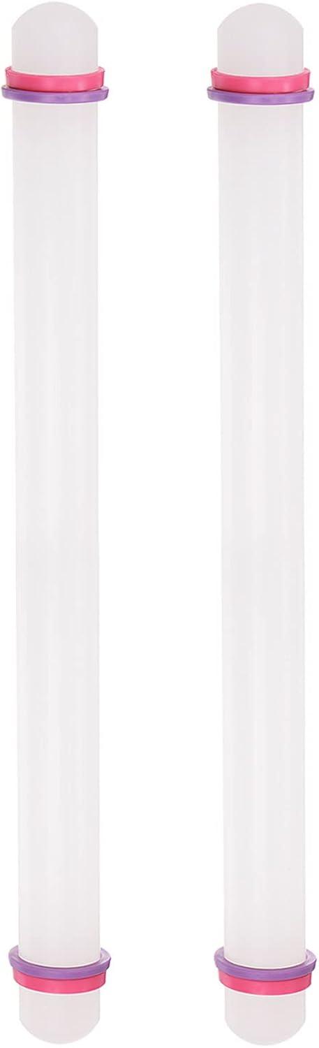 HARFINGTON 2pcs Fondant Rolling Pin 20 Inch x 0.98 Inch Adjustable Guide Rings Non-Stick PP Plastic Fondant Roller Dough Roller Kitchen Decorating Tools for Cookie Pastry Pizza Clay