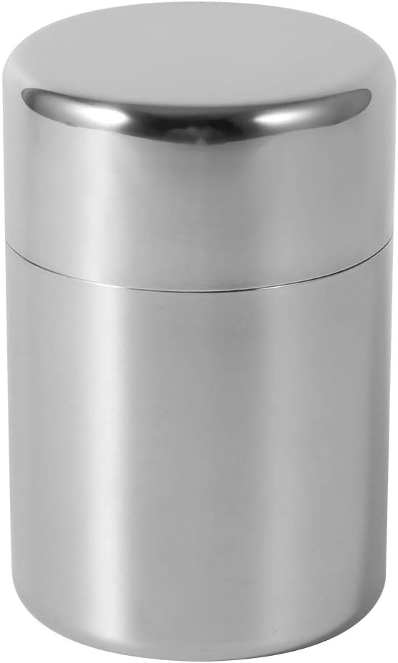 AUNMAS Tea Tin Canister, Stainless Steel Tea Coffee Sugar Storage Container with Airtight Double Lids for Loose Tea and Tea Bags, Kitchen Cup for Coffee Sugar Seasoning Storage (450ml)