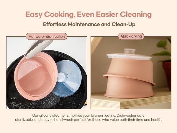 Microwave Silicone Steamer for Baby Food, Made In Korea, Oven & Dishwasher Safe to 482°F, Easy Clean, Microwave Pot with Handle & Lid, 100% Food Grade Steamer Bowl (Creme Brulee, 19oz (550ml))