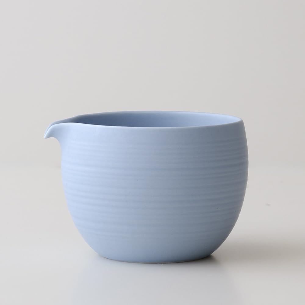 Matcha Whisk Set, Ceramic Matcha Bowl & Whisk Holder, Bamboo Accessory, Modern Design (Soft Haze Blue, Pouring Spout)