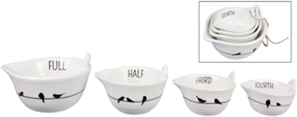 Youngs 21219 Ceramic Bird Design Measuring Cups, Set of 4, Black and White