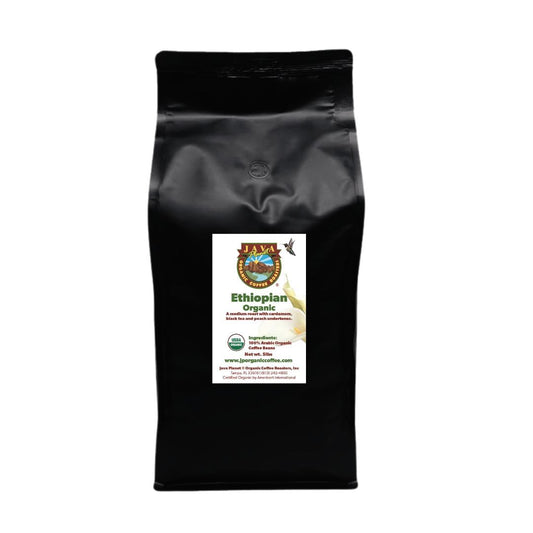 Low Acid Organic Coffee – Whole Bean, Mold-Free & Stomach Friendly by Java Planet, Ethiopian Single Origin Coffee, Medium Roast, Smooth Full Flavored, 5LB Bag