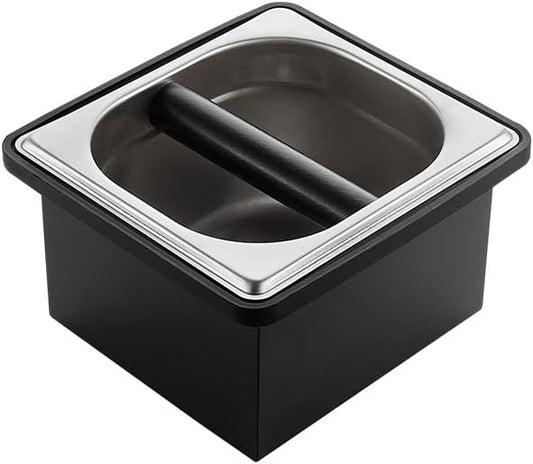 Coffee Knock Box, Stainless Steel Dump Bin Espresso Knock Box for Coffee Grounds with Removable Non-Slip Base Shock-Absorbent for Knocking Portafilter Filter Grinds (S)