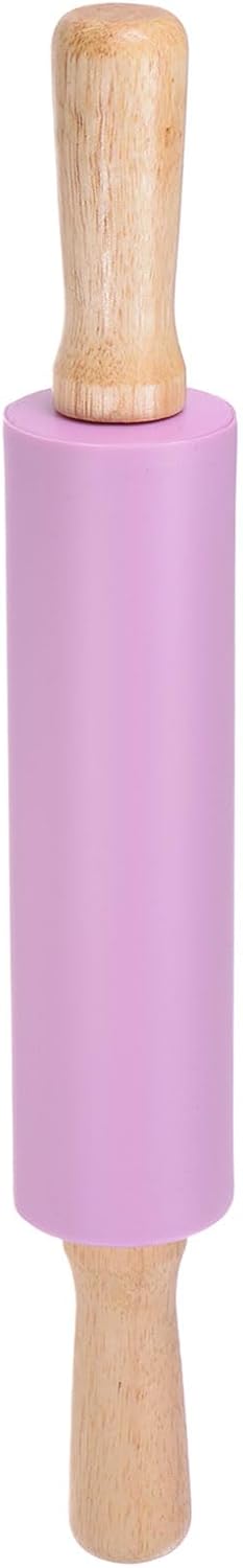 HARFINGTON Silicone Rolling Pins for Baking 14.96 Inch Non-Stick Silicone Surface Wooden Handle Rolling Pin Small Roller Playdough Rolling Pins for Fondant Kitchen Dough Pizza, Purple