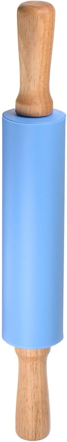 HARFINGTON Silicone Rolling Pins for Baking 15 Inch Wooden Handle Non Stick Rolling Pin Small Roller Playdough Rolling Pins for Dough Pizza Pastry Fondant Kitchen, Blue