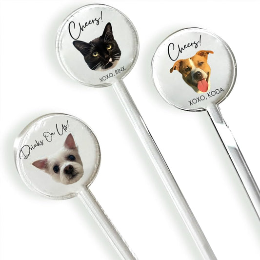 Coolslove Personalized Wedding Dog Stir Sticks, Custom Illustrated Pet Acrylic Cocktail Stirrers, Acrylic Cocktail Stirrers, Wedding Drink Sticks, Wedding Favors Decors Essentials Style 3
