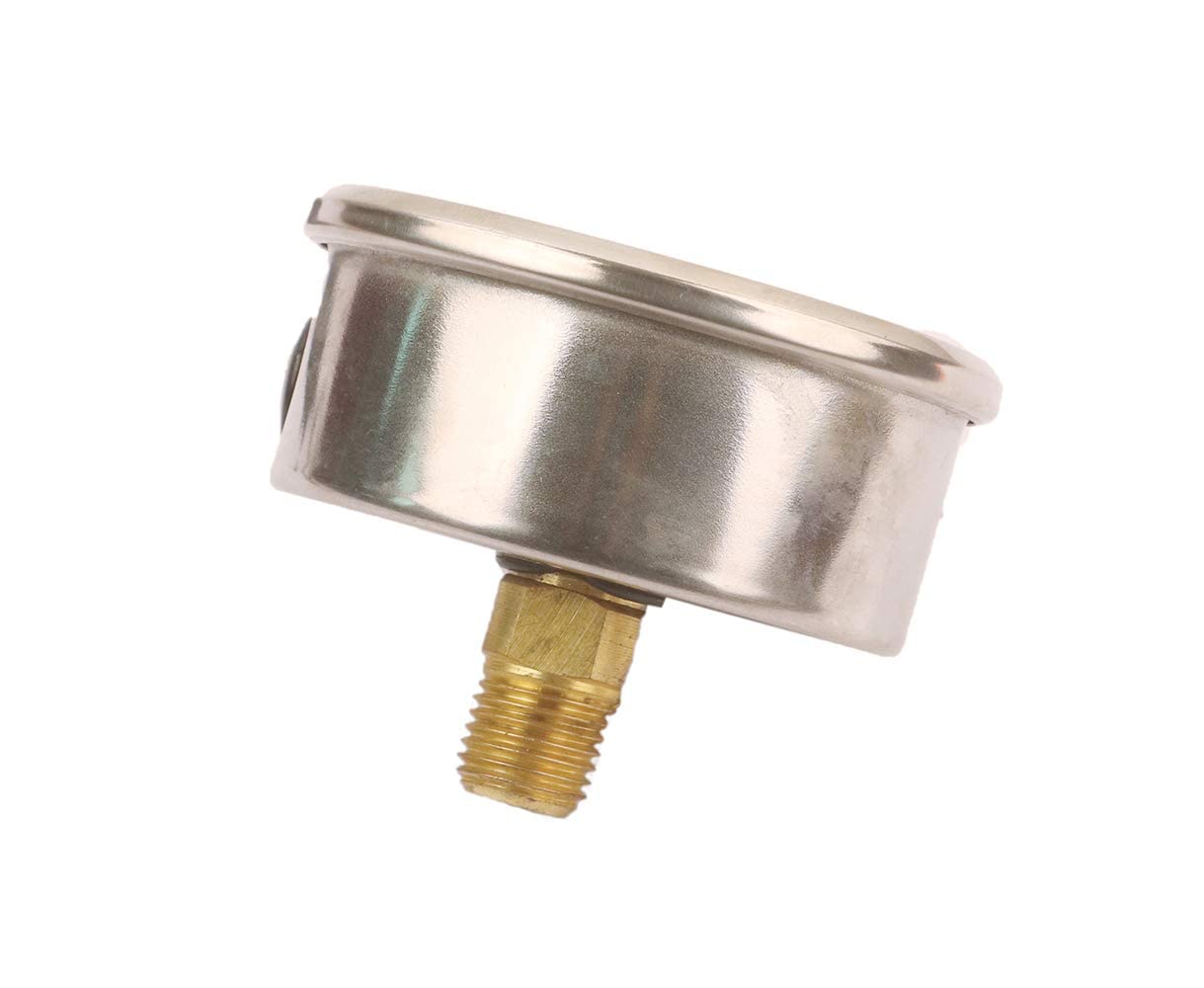 Pressure Gauge,Liquid Filled,2-1/2" Dia,0-30 psi/bar/kpa,1/4" NPT Back Mount, Polycarbonate Lens Window, Stainless Steel case