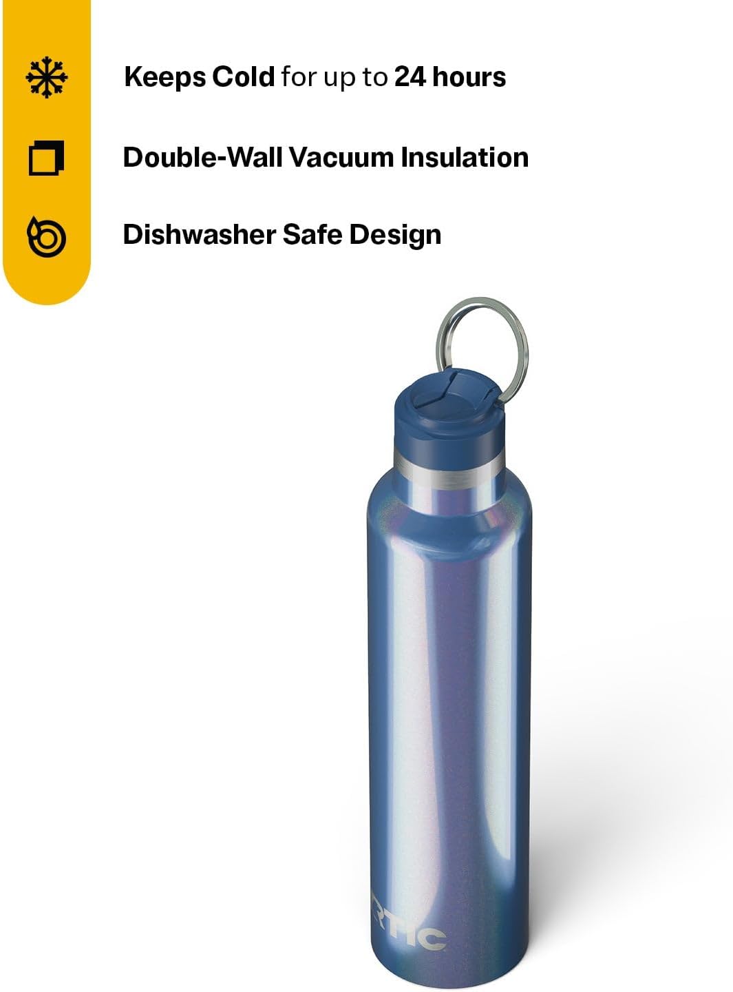 RTIC 26oz Journey Bottle Metal Stainless Steel Vacuum Insulated, BPA Free, Reusable, for Water, Hot and Cold Drinks, Travel, Sports, Camping, Pond Glitter