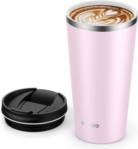 Insulated Coffee Mug with Ceramic Coating, 18oz Travel Mug with Leak-proof Lid, Vacuum Double-wall Tumbler, Stainless Steel Thermal Cup for Tea, Hot Cocoa, Cold Beverage, Ice Drinks