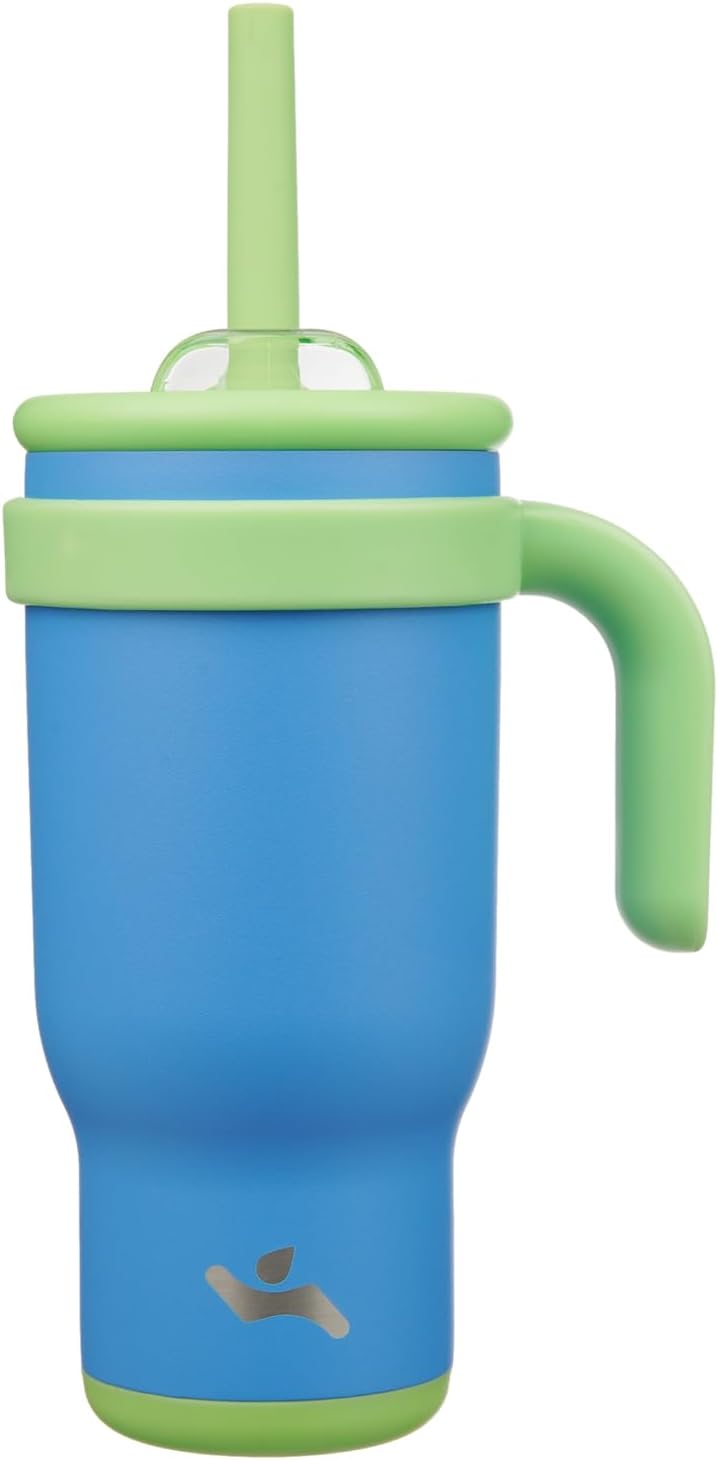 18 oz Tumbler with Side Handle, Insulated Water Bottle with Straw and 2 in 1 Lid, Stainless Steel Cup Travel Coffee Mug for Sports Office Gym,Sky Blue