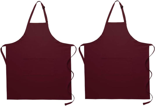 Pomp 2 Pack Premium Bib Aprons | Adjustable Neck + 2 Pockets | Water + Oil Resistance | Men & Women's Kitchen Cooking Aprons
