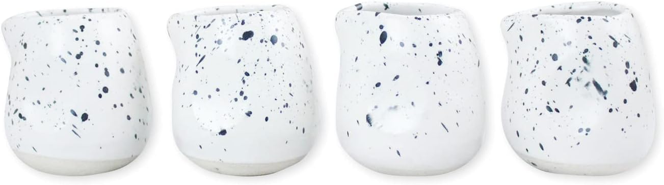 roro Handmade Ceramic Mini Creamer Cups – Set of 4, Dimpled White Matte Speckled Stoneware, 3-Inch Small Pitchers for Coffee, Espresso, Milk, or Sauce