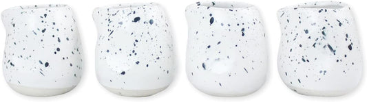 roro Handmade Ceramic Mini Creamer Cups – Set of 4, Dimpled White Matte Speckled Stoneware, 3-Inch Small Pitchers for Coffee, Espresso, Milk, or Sauce