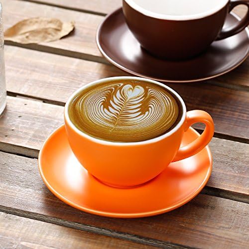 Americano Cup and Saucer Latte Art & Cappuccino for Barista (Matte Orange, 8.5 oz)