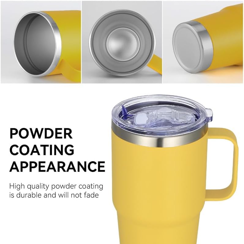 VEGOND 20 oz Tumbler Bulk with Handle Lid and Straw, Stainless Steel Insulated Travel Coffee Mug Set, Spill Proof Double Wall Metal Tumblers Cups, Powder Yellow 12 Pack