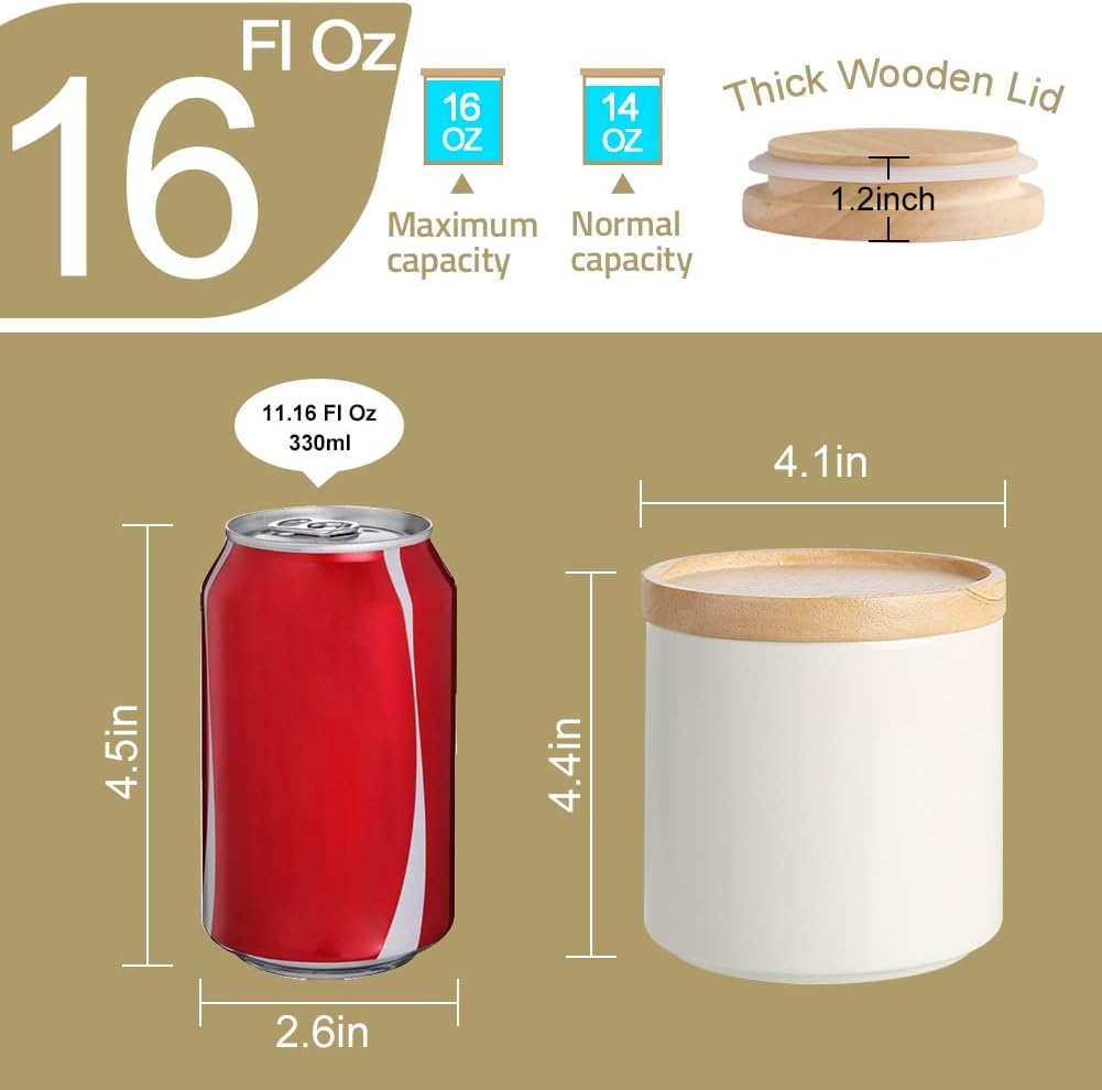 Sweejar Kitchen Canisters Ceramic Food Storage Jar, Stackable Containers with Airtight Seal Wooden Lid for Serving Ground Coffee, Tea, Sugar, Salt and More - 16 Fl Oz (Yellow)