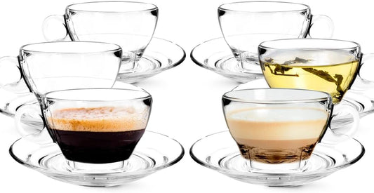 LEMONSODA Clear Large Glass Coffee Mug with Handles for Hot Beverages, Clear Mugs for Espresso, Tea, Cappucino, Latte, Juice (8.75 oz, 10.5 oz, 12 oz) (8.75 oz, Set of 24)(2212)