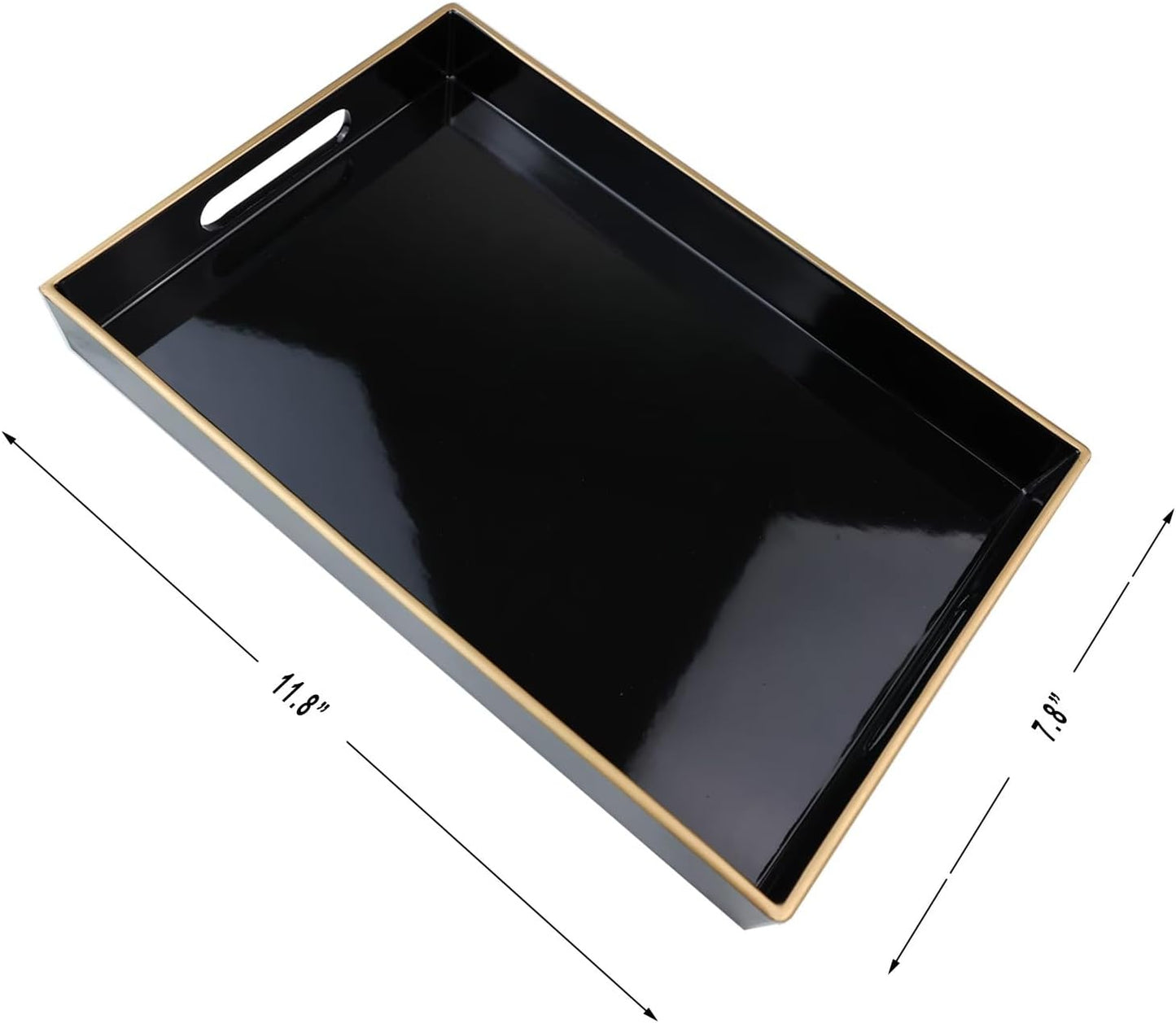 Spsyrine Black Bathroom Vanity Tray with Handles for Dresser Tops, Countertop, Perfume Decorative Tray, 11.8” * 7.87” *1.37”