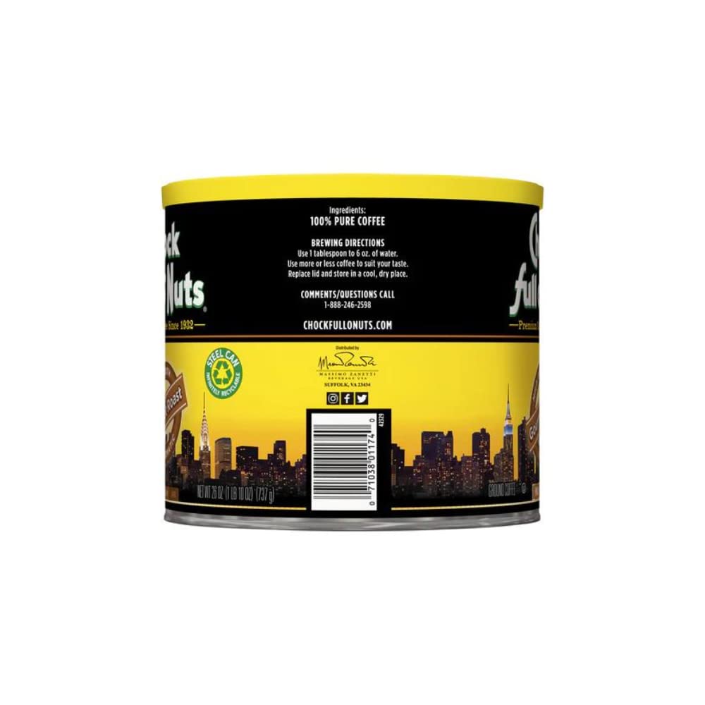 Chock Full o’Nuts Gourmet Roast Ground Coffee, Mild Roast – A Light, Smooth and Aromatic Mild Blend (26 Oz. Can)